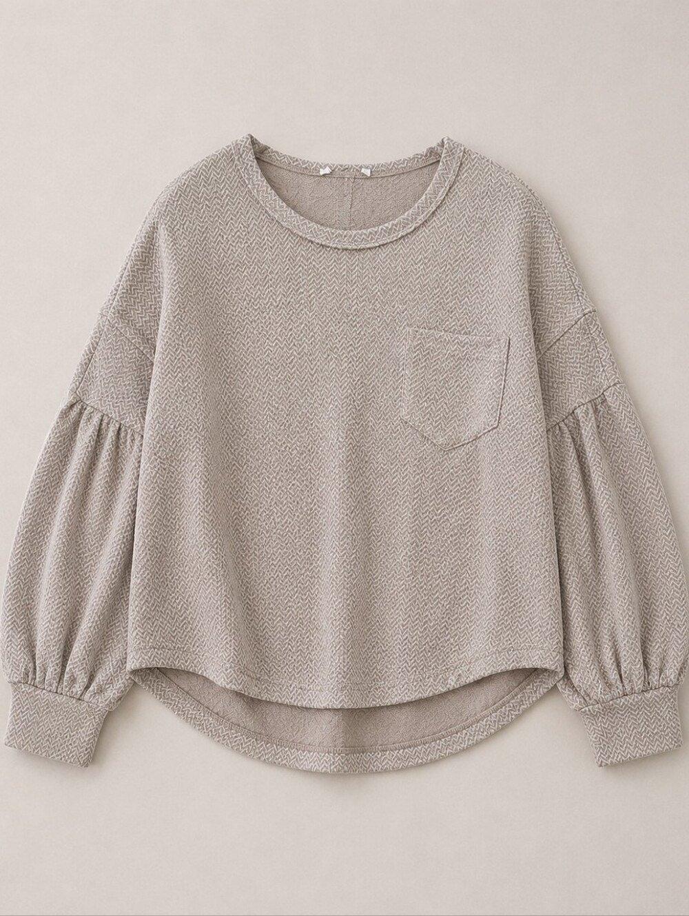 Chevron Waffle Knit Puff Sleeve Thermal Top Beige Womens Medium Boho Cottagecore - Picture 2 of 7